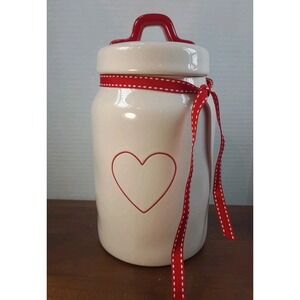 New Rae Dunn Artisan Collection White Red Heart And Handle Valentine's Day 8"